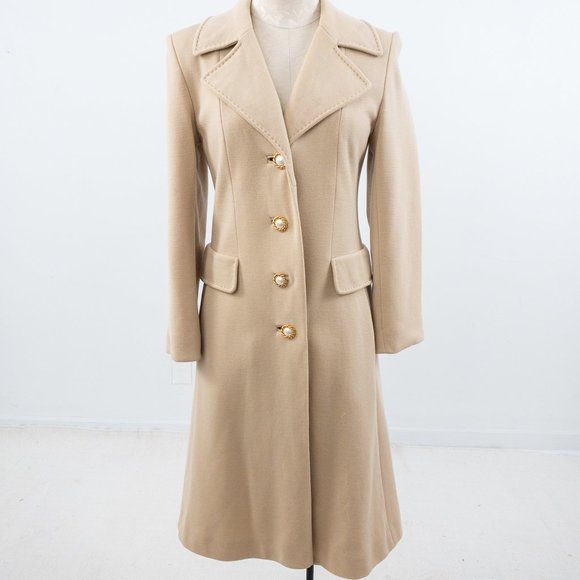 Vintage Jackets & Blazers - Vintage S/M Wool Knit Princess Overcoat Cream Tan